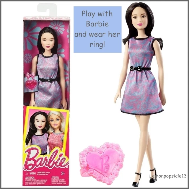 BARBIE LEA DOLL Purple Dress with Black Belt Pink Heart Ring