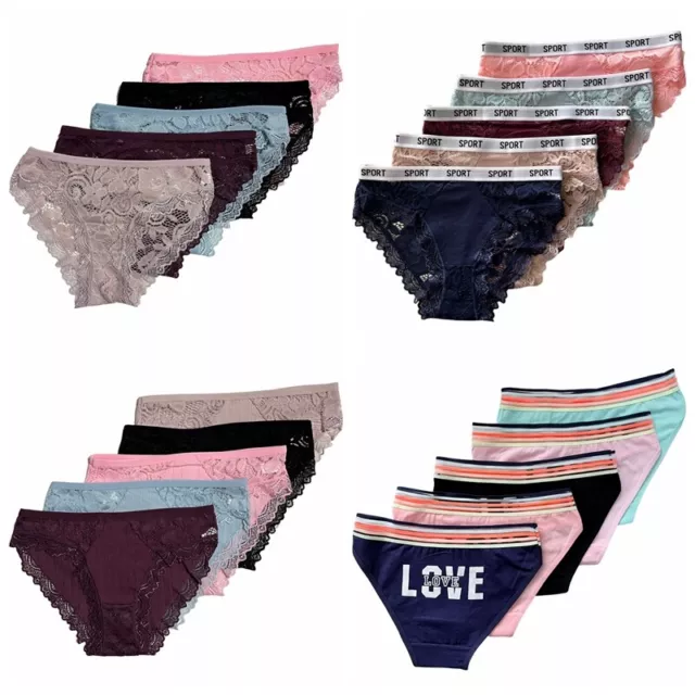 LOT NICE !!5 Women Bikini Panties Brief Floral Lace Cotton Underwear Size M  L XL, F109, XL