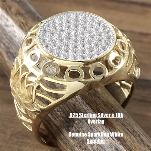 Sterling Silver with 18K Yellow Gold overlay, 0.35ctw  White Sapphire Ring