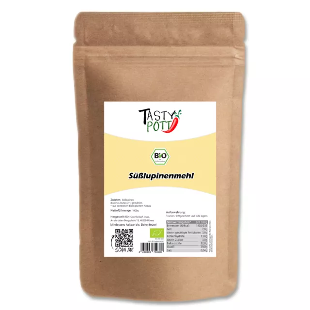 Tasty Pott Bio Süßlupinenmehl 1000g Beutel Mehl Naturprodukt Backen Süßlupine