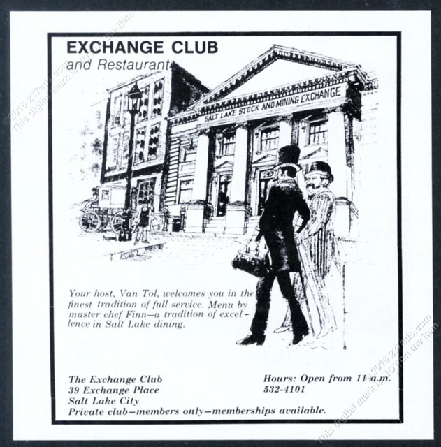1976 Exchange Club restaurant Salt Lake City illustrated vintage print ad