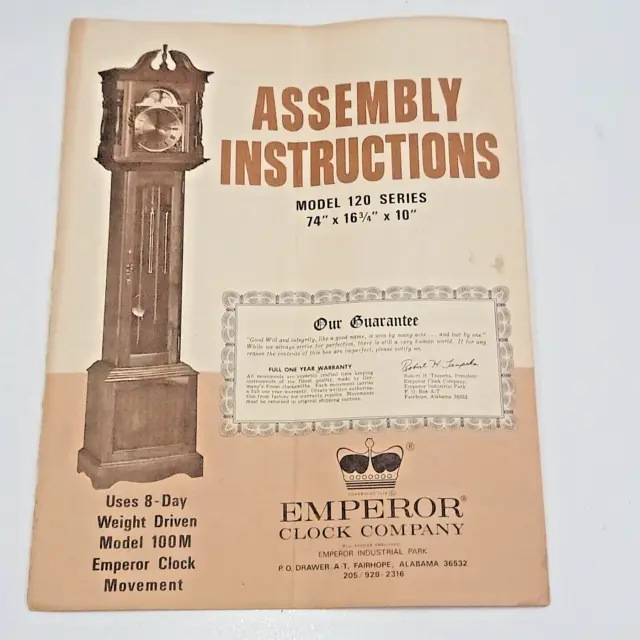 Emperor Clock Company Model 120 Grandfather Clock Assembly Instructions