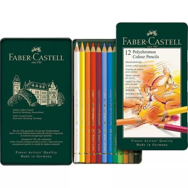 Faber Castell Policromáticos Artistas Dibujo Lápiz de Color 12 Lata Set