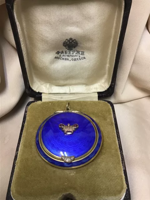 Russ Empire Antique Faberge Silver Enamel Gold  Pill Box