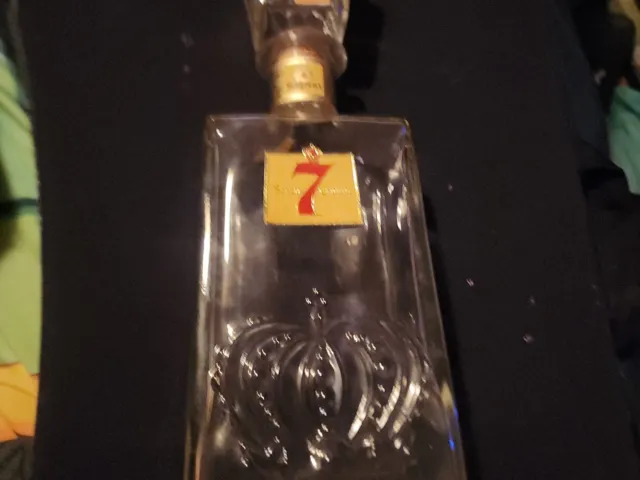 Vintage Seagrams Seven Embossed Crown Whiskey Glass Decanter Bottle Bourbon