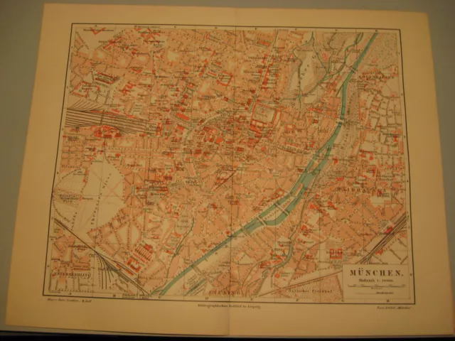 München-Umgebung- Karte von 1904 Stadtplan mit Straßenregister-Seltens Original