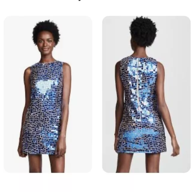 Alice + Olivia Clyde Blue Sequin Embellished A-Line Shift Mini Dress