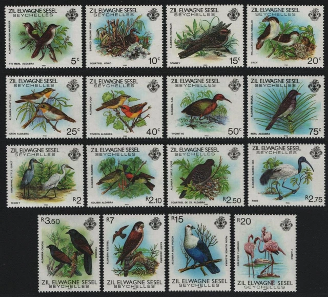 Äußere Seychellen 1983 - Mi-Nr. 50-65 ** - MNH - Vögel / Birds (I)