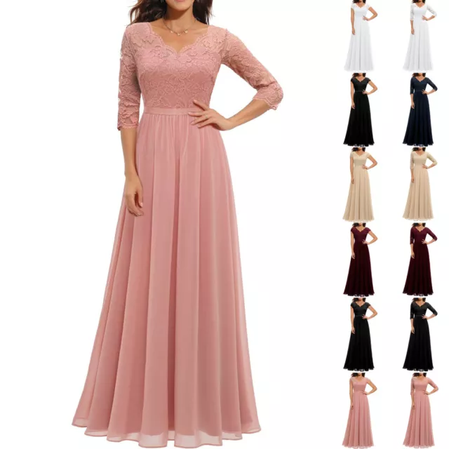 Ladies Formal Lace Dress Long Maxi Cocktail Party Ball Gown Bridesmaids Weddings