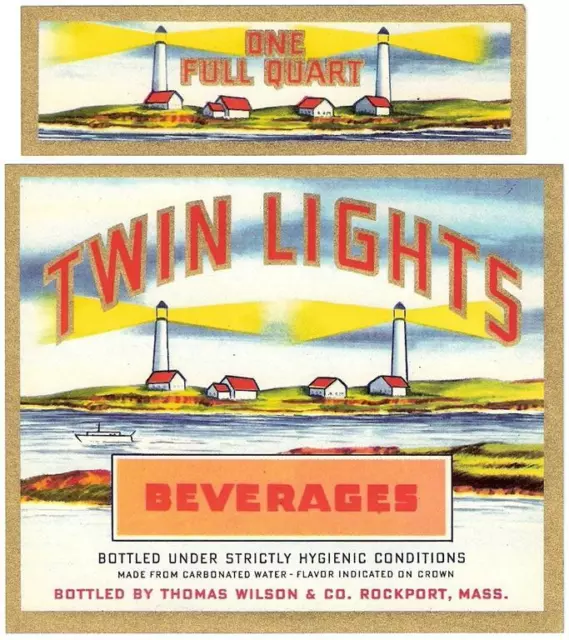 Vintage Unused Twin Lights Soda Body Label & Neck Label Rockport, Massachusetts