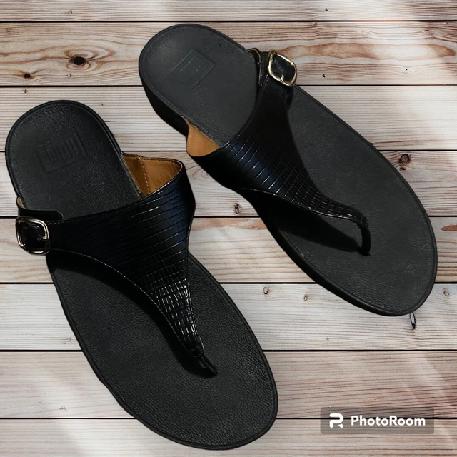 Fitflop The Skinny Womens Black Leather Slip Resistant Flip Flop Sandals  US 11