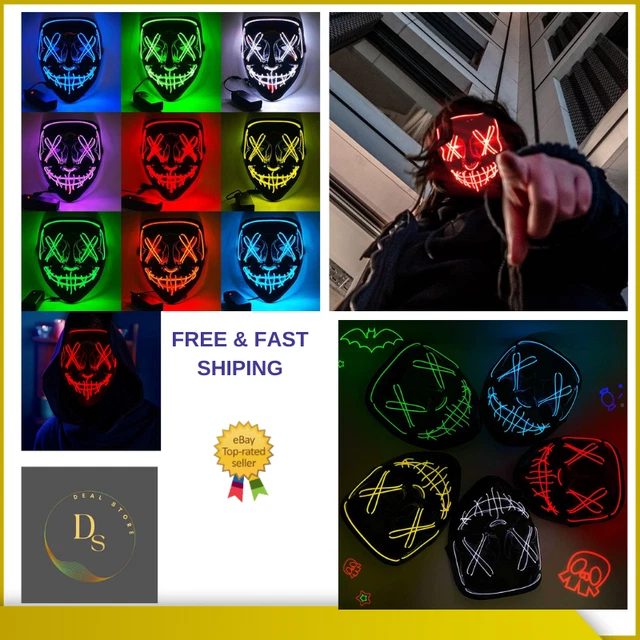 Glowing LED Neon Mask Halloween Cosplay Glow in the Dark Party Lights Assorted
