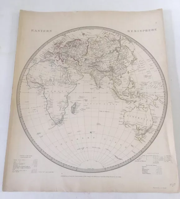 ORIGINAL 1833 SDUK Map Hand Colored Eastern Hemisphere