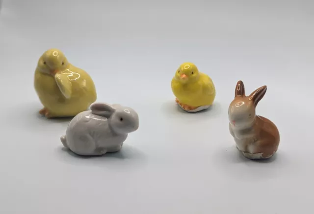 Mini Ceramic Easter Porcelain Figurines- Two Chicks And Two Bunnies!