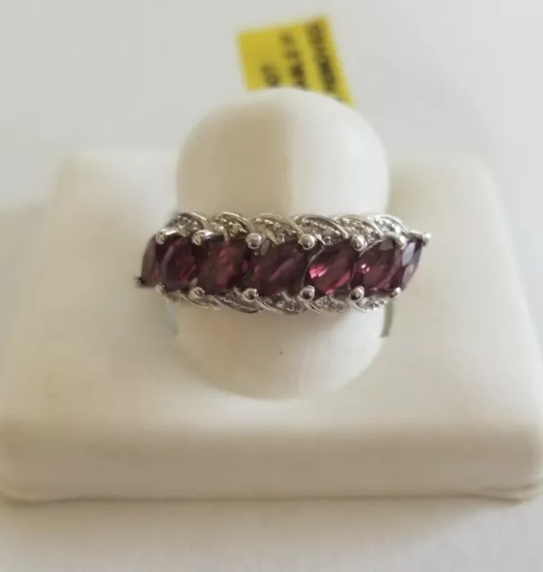 Orissa Rhodolite Garnet (Mar), Diamond Ring on Platinum/Sterling Silver Size 8