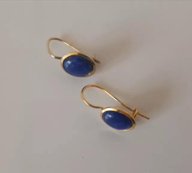 18ct Gold Plated Dangle Simple Blue Stone Earrings. 2.2cm Drop.