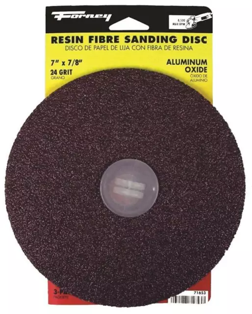 NEW Forney 71653 PACK (3) Sanding Disc  7" x 7/8" X-COARSE 24 Grit  8911182