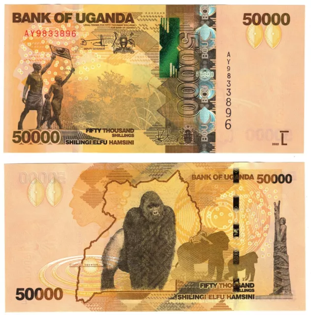 2022 Uganda 50000 Shillings Banknote p54 Latest Gold back issue