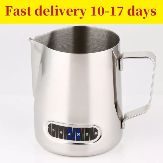 600ml Milk Frothing Thermometer Espresso Coffee Pitcher Stainless Steel Jug temp