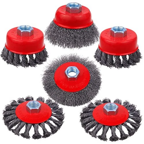 6 Pack Wire Wheel Cup Brush, 3 & 4 Inch Twisted Knotted & Coarse Crimped Cup