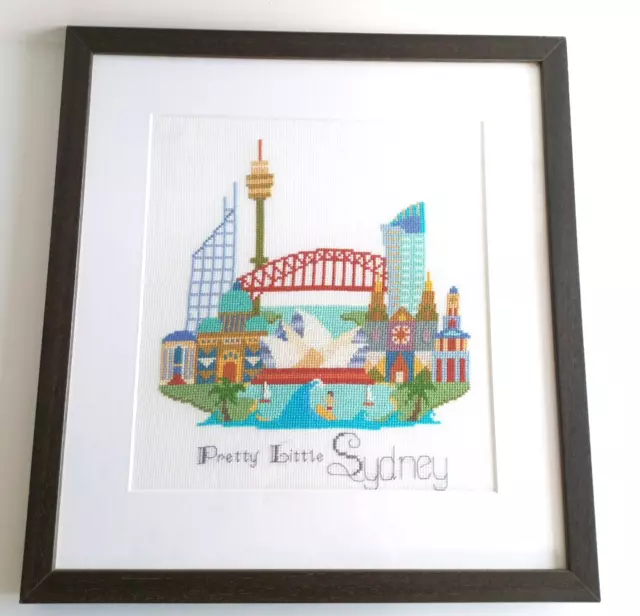 Finished Cross Stitch Embroidery of Sydney Harbour Framed