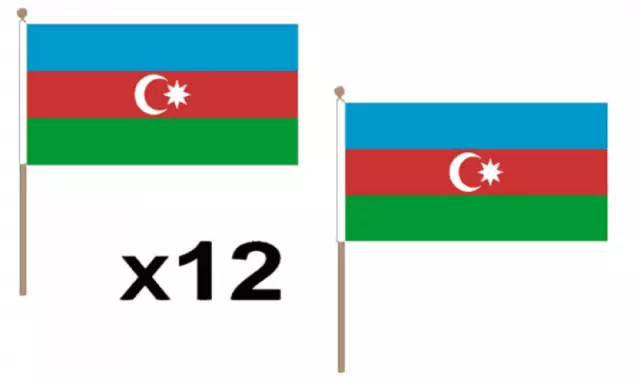 Pack Of 12 Azerbaijan Hand Flags 9 x 6" - Party Conferences Office Display