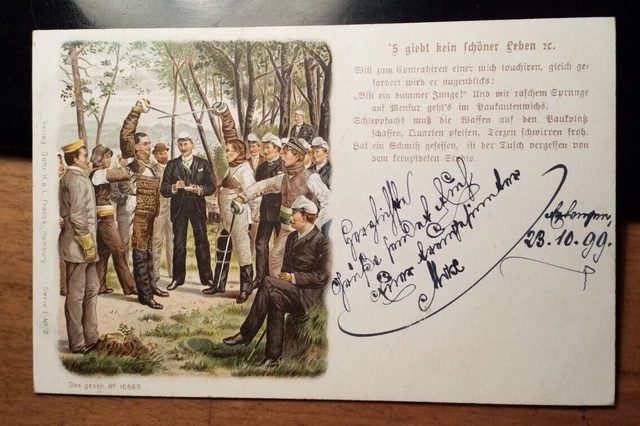 Corps Suevia & Saxo-Borussia Heidelberg 1899 Mensur im Wald / Karte Studentika