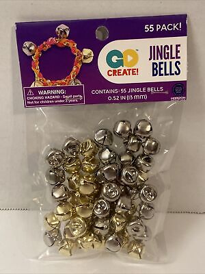 Bolso mixto de oro y plata Jingle Bells para niños artesanías navidad de costura 0,52"" 55 piezas