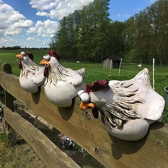 Home Decoration Hen Resin Chicken Statue Rooster Clip Garden Sculpture Fence