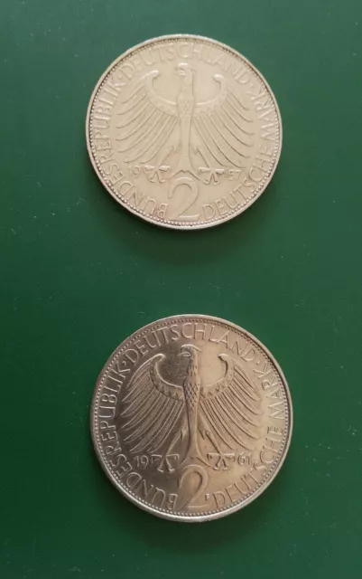 Monete 2 Marchi tedeschi 1957 e 1961 Max Planck, lotto due pezzi