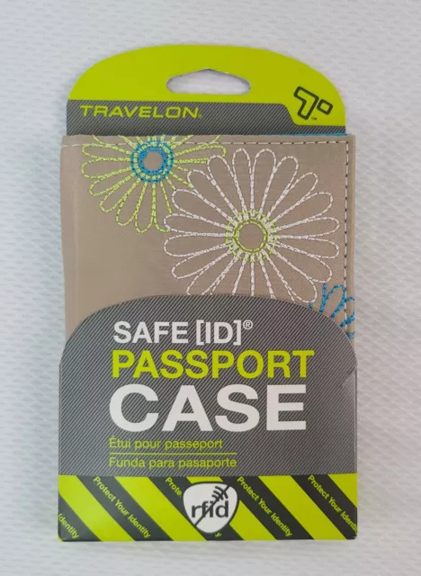 Travelon Safe ID Passport Case RFID Blocking Tan Blue Floral ~ New