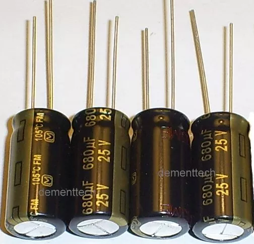 4x Panasonic FM 680uF 25v Low-ESR radial capacitor capacitors 105C 10mm 10x20