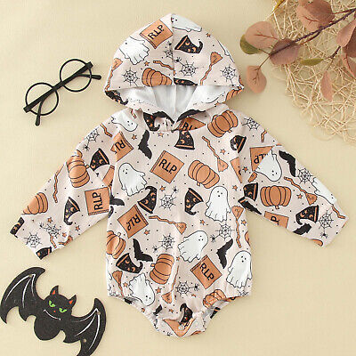 Toddler Kids Girls Boys Infant Halloween Pumpkin Hooded Romper Jumpsuit  Cloths