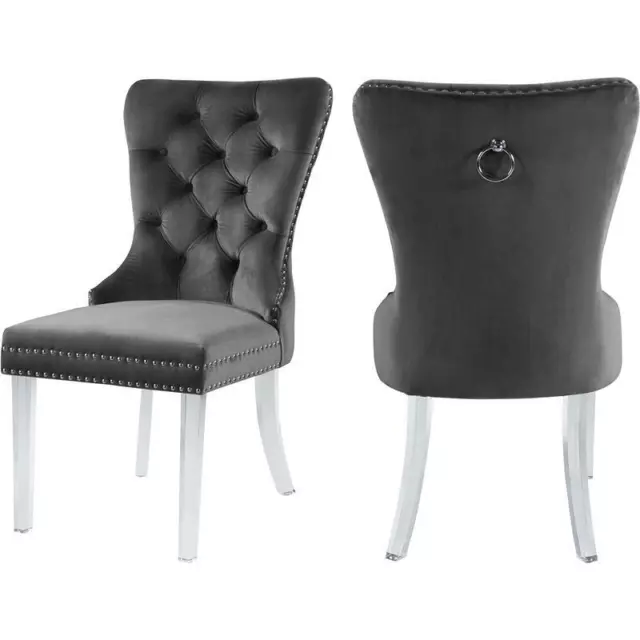 Meridian Furniture Miley 19.5"H Velvet Dining Chair in Gray (Set of 2)