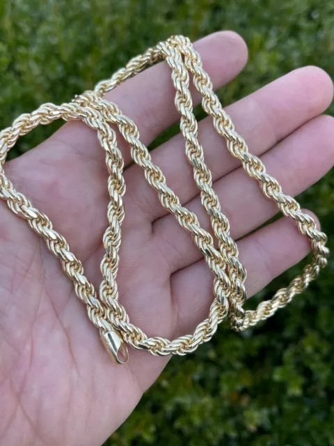 6mm Thick Men's Rope Chain 14k Gold Plated Solid 925 Sterling Silver Necklace