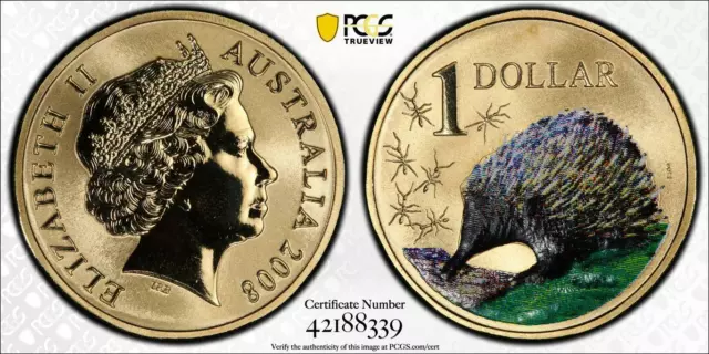 2008 Australia Coloured Echidna $1 Coin PCGS MS69Top Pop 5/0  #8339