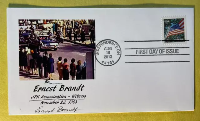 Signed Ernest Brandt Fdc  Autographed First Day Cover Jfk Assassination Witness