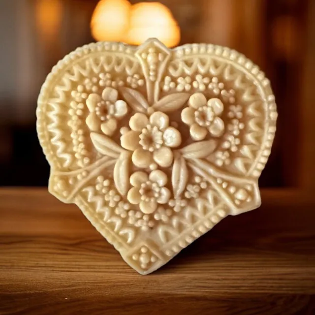 Vintage Carved Celluloid Flower Heart  Brooch Pin Off White