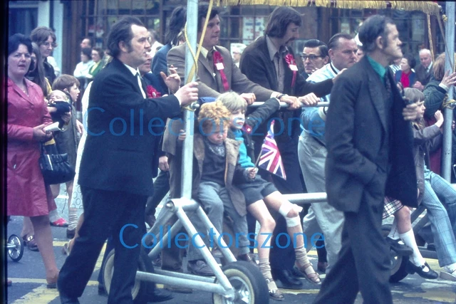 35mm Slide 1970's Doncaster Miners Rally Parade  Children on banner trolley
