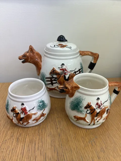 England PPC Portland Pottery Ceramics Hunting Fox Tea Pot Set