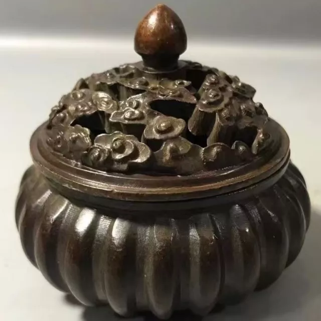 Vintage Chinese Censer Brass Pumpkin Shaped Incense Burner