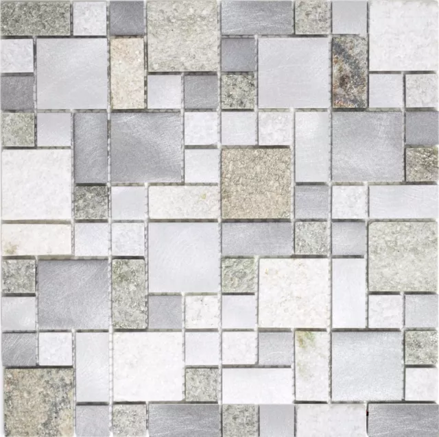 Mosaïque Combinaison Quartzite / Aluminium Mélange Miroir 49-525 10 Mosaikmatten