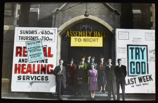 Magic Lantern Slide SPIRITUAL HEALING AT HALL NO2 C1947 PHOTO LONDON EAST HAM