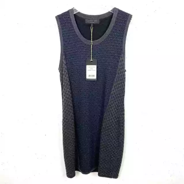 Rag & Bone Womens Amanda Sweater Dress Navy Gray Metallic Stitching Size Large