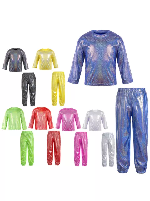 Kids Girls Street Dance Outfit Crewneck Unisex Ballet Shirts With Pants Set