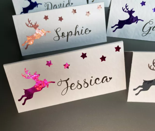 6 x personalised reindeer Christmas table NAME place CARDS setting event wedding