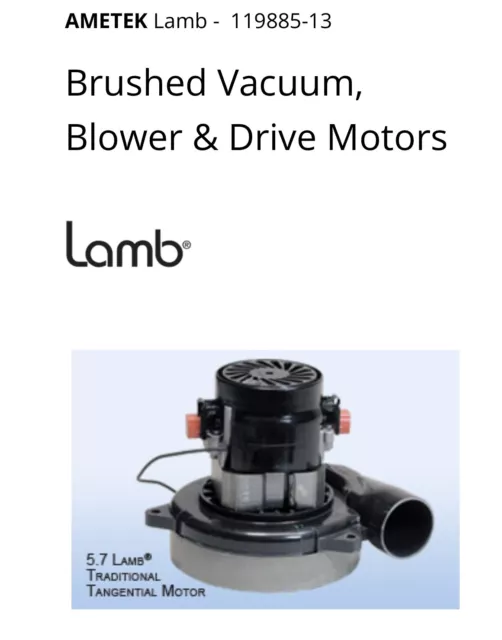 Ametek Lamb Brushed Vacuum Motor Model 119885-13