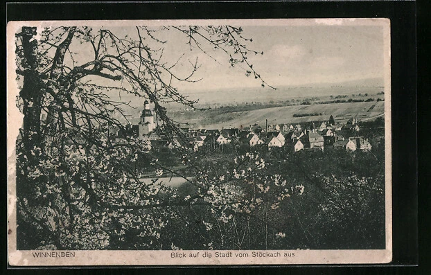 AK Winnenden, Blick auf die Stadt vom Stöckach aus