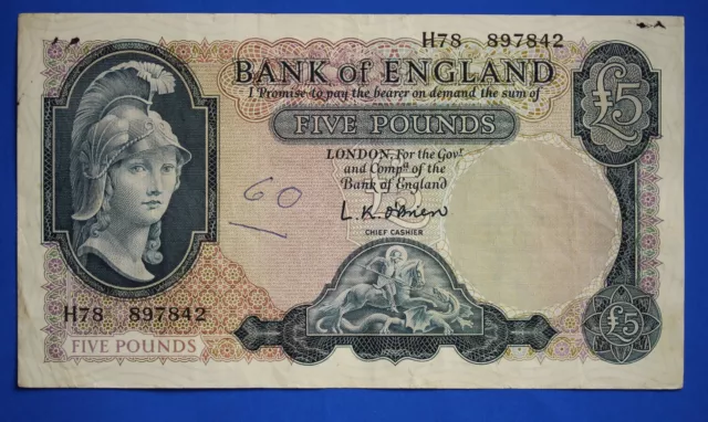 1957 Bank of England, BOE Five pounds, O'Brien, Prefix "H78" £5 banknote [20657]