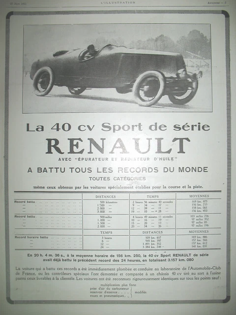 Publicite De Presse Renault La 40 Cv Sport De Serie French Ad 1925